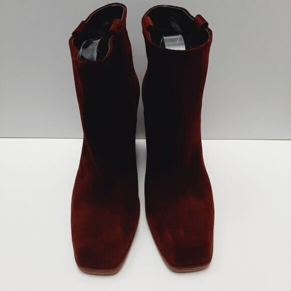 NOW Made in Italy Suede Slip-On Ankle Boot Block Heel Maroon Wine Red Sz Euro 40 - Picture 5 of 16